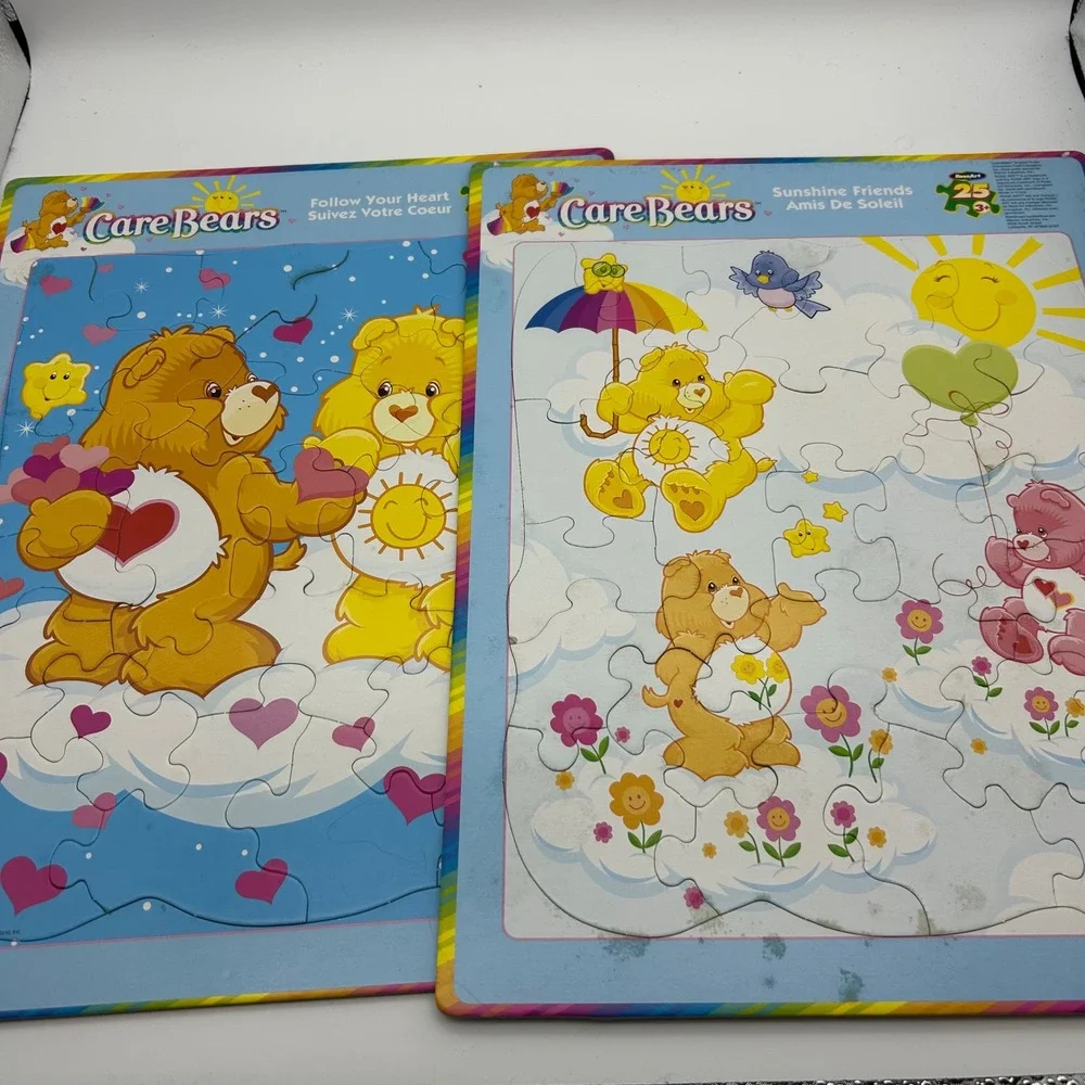 Vintage 2003 Care Bears RoseArt Frame Tray Puzzle 25 Piece 2pk Follow Your Heart
